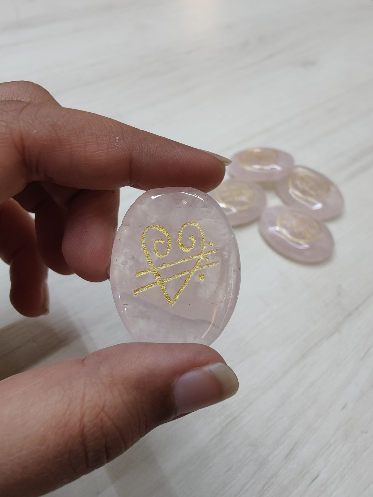 Rose Quartz Coin with Zibu Symbol
