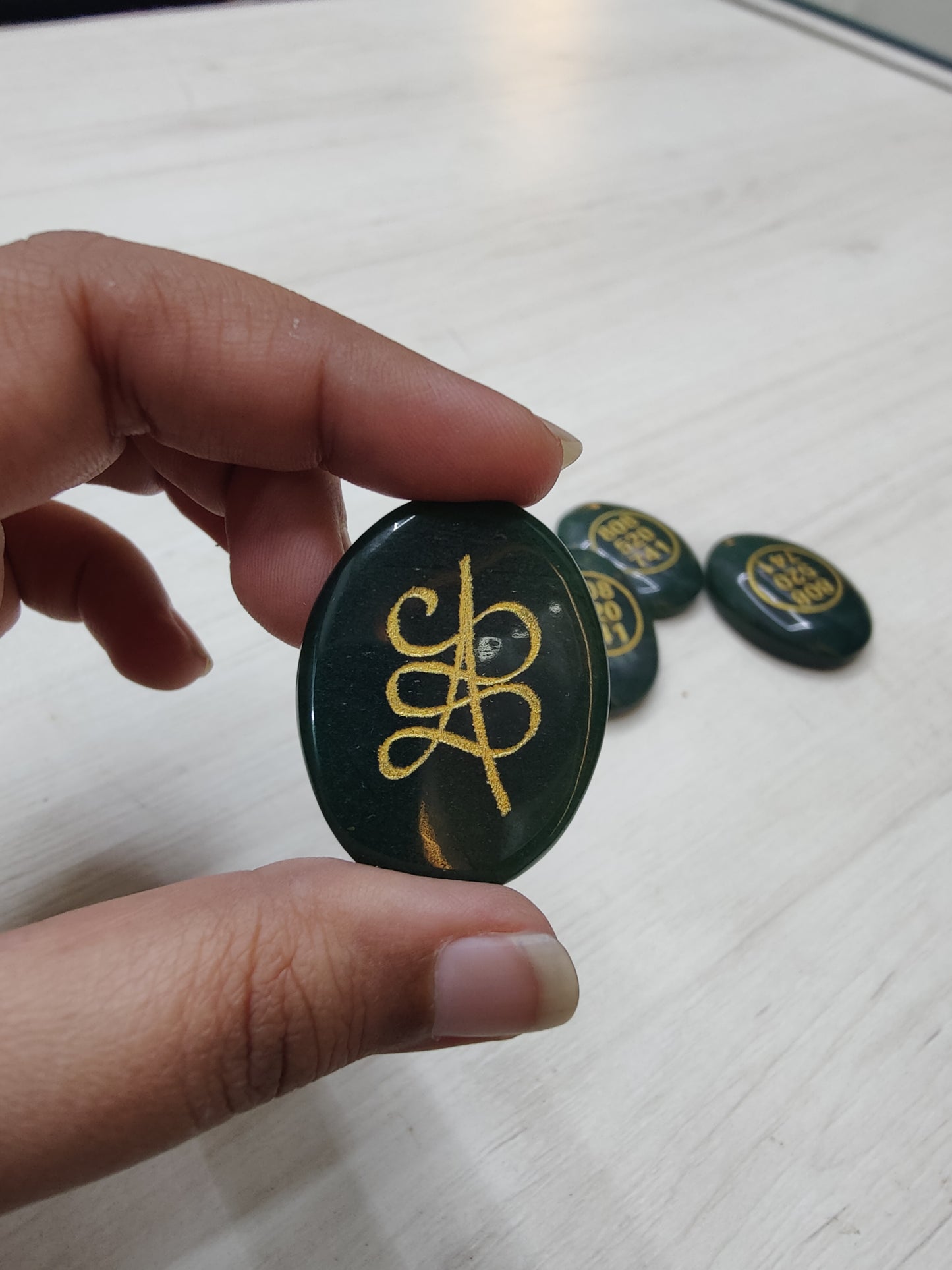 Green Aventurine Prosperity Coin with Zibu Symbol